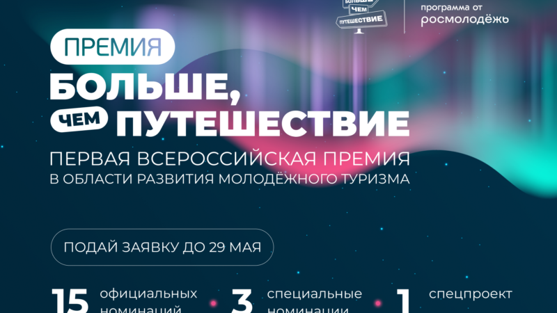 Нижегородцы могут заявить свои инициативы на 1-ю Всероссийскую премию в области развития молодёжного туризма «Больше, чем путешествие»